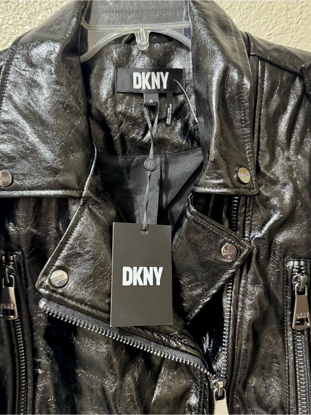 DKNY Women’s Black Faux Leather Moto Jacket XL